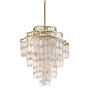 Dolce 12-Light Chandelier with Crystal Strings and Capiz Shell, Champagne Leaf Finish