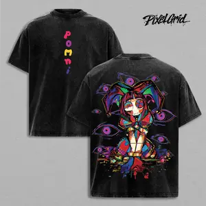 Pomni v2 The Amazing Digital Circus Double Printed Lightweight Acid Washed Tee TV Show Graphic Top Shortsleeve Cotton Gift TShirt, Gift T-Shirt For Movie Lover tees good