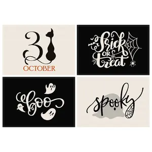 4pcs Halloween meal mats, scary black cat ghost spider web printed Halloween meal mats, trick or treat meal mats for Halloween, Halloween party table decoration meal mats, plate mats, home decoration, Halloween decorations