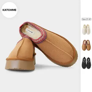 KatchMe Women's Comfort Versatile Plush Faux Fur Platform Warm Slippers, Winter Suede Non-Slip Footwear, Leisure Slip-On with Chunky Sole, Thermal Boots