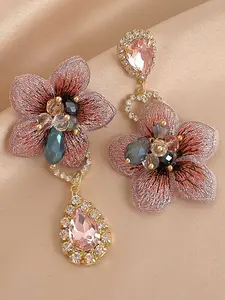 Women's Flower Water Drop Crystal Earrings, Elegant Jewelry for Weddings Evening Parties Daily Wear, Tear Drop Earring, Lightweight Earring