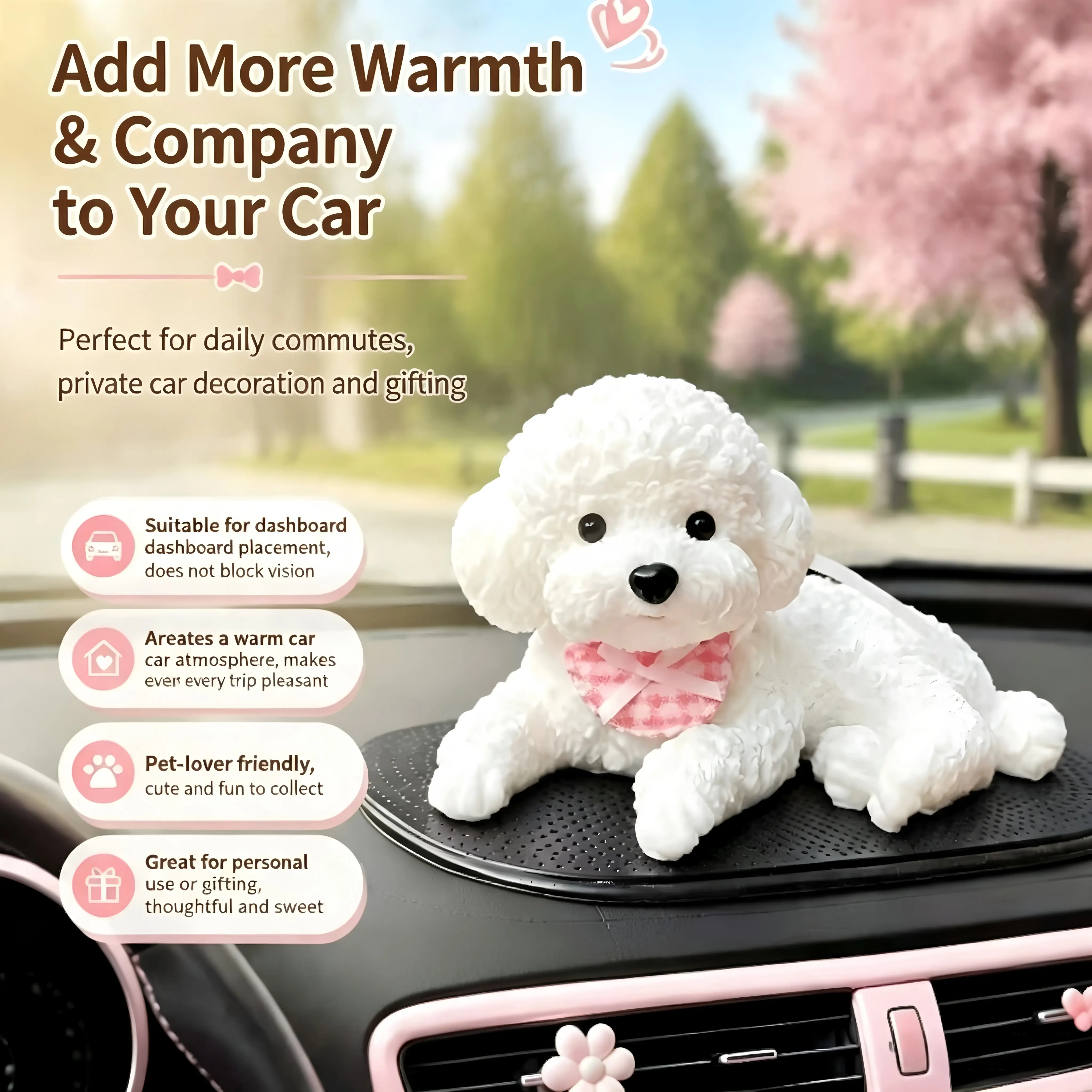 Cute new  dog car ornament model for dashboard decoration, car interior accessory.Extra-Large Size Squishy Dog Stress Relief Toy for Adult/Kids, Cute & Soft Dog Design, Perfect Squeeze Toys Gift for Relaxation and Fun Party Favor (White, Teddy)