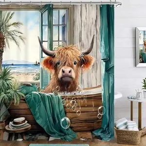 Highland cow shower curtain for bubble bath in the bathtub, perfect for bathroom decoration, partition, beautification space, polyester durable material, easy to clean, machine washable, multiple sizes to choose from, shower curtain hook