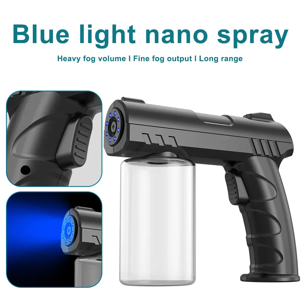 280ML Compact Wireless Electric Sanitizer Sprayer, USB Rechargeable Nano Blue Light Atomizer, 1500mAh Battery Anti‑Clog Fine Mist Sprayer, For Home Cleaning & Hair Hydration, Includes USB Charging Cable, Single Unit