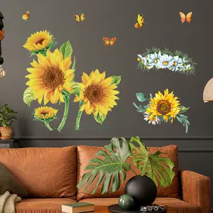 1 Set Sunflower Daisy Butterfly English Love Poem Stickers Gentle and Romantic Decorative Stickers, Self Adhesive Detachable Waterproof Stickers, Home Wall, Room Window, Bedroom Decoration, Home Decoration, Adding Fun and Vitality to Family Life