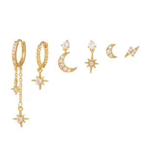 Women's Celestial Motifs Hexagram Stars Chain Tassel Statement Earrings Set - Copper Alloy Drop Earrings with Zircon Stone, Brilliant Shine, Long Design, Versatile for Daily Wear, Gifting, Versatile Earrings