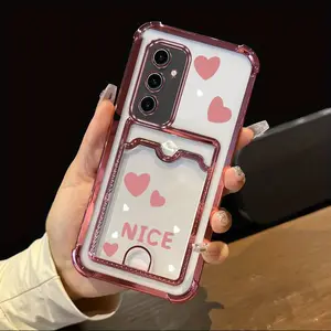 S23 FE Durable Transparent Plating Phone Protector Case Compatible With for Smartphone Samsung Galaxy S23 FE Pink Love Heart Case Cover for Fashion Cover