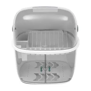 Modern 2-Tier Dish Drying Rack Large Capacity White Grey Kitchen Countertop Organizer Space Saving Drying Rack with Adjustable Shelves Perfect for Home