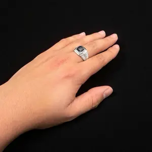Men's 925 sterling silver ring, size 10, with created diamond and onyx stones