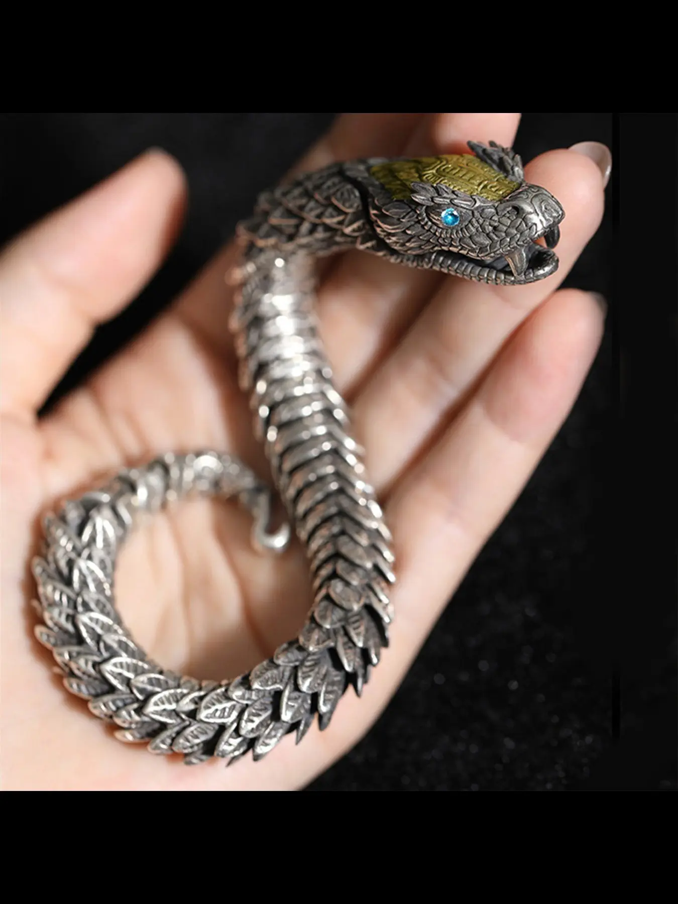New Handmade Braided Statement Adjustable Bracelet for Men, High-End Unique Design, Medusa Rattlesnake Hip-Hop Style, Casual Ethnic Pattern, All Seasons