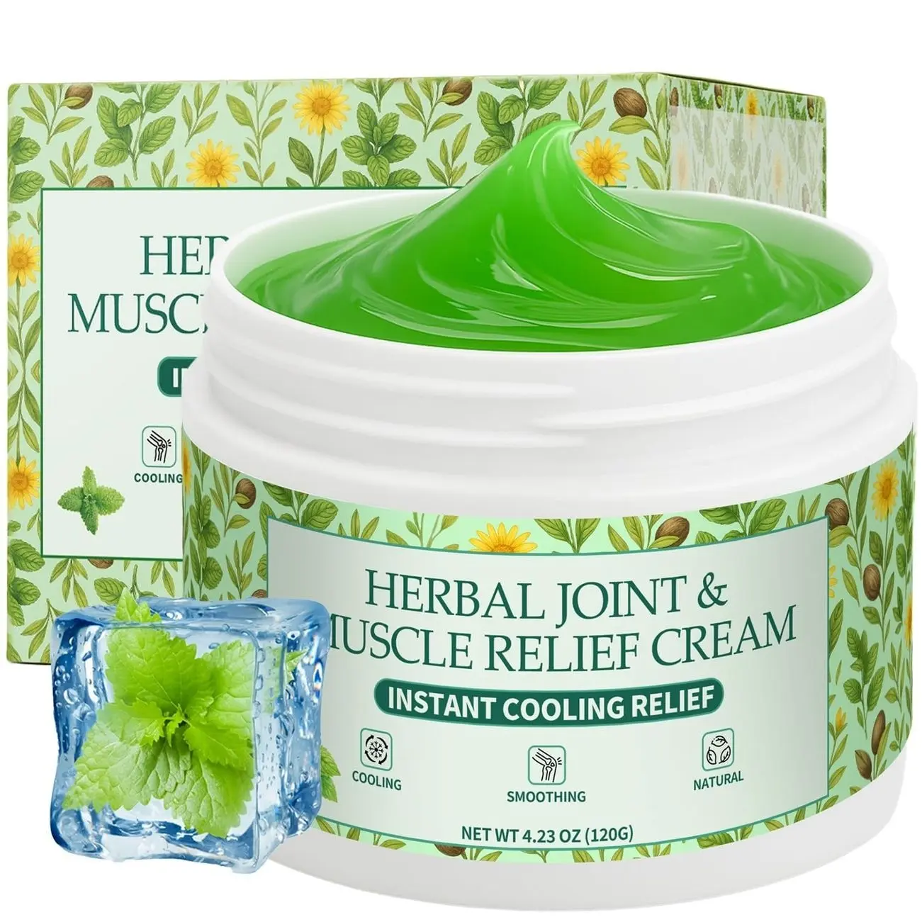 Instant Cooling Relief Cream - Herbal Menthol Soothing Gel, Joint Flex Cream Activities Throughout The Body, Cooling Ointment for Muscle, Head, Lumbar, Neck, Hands, and Feet (1 pcs, 4.23OZ)