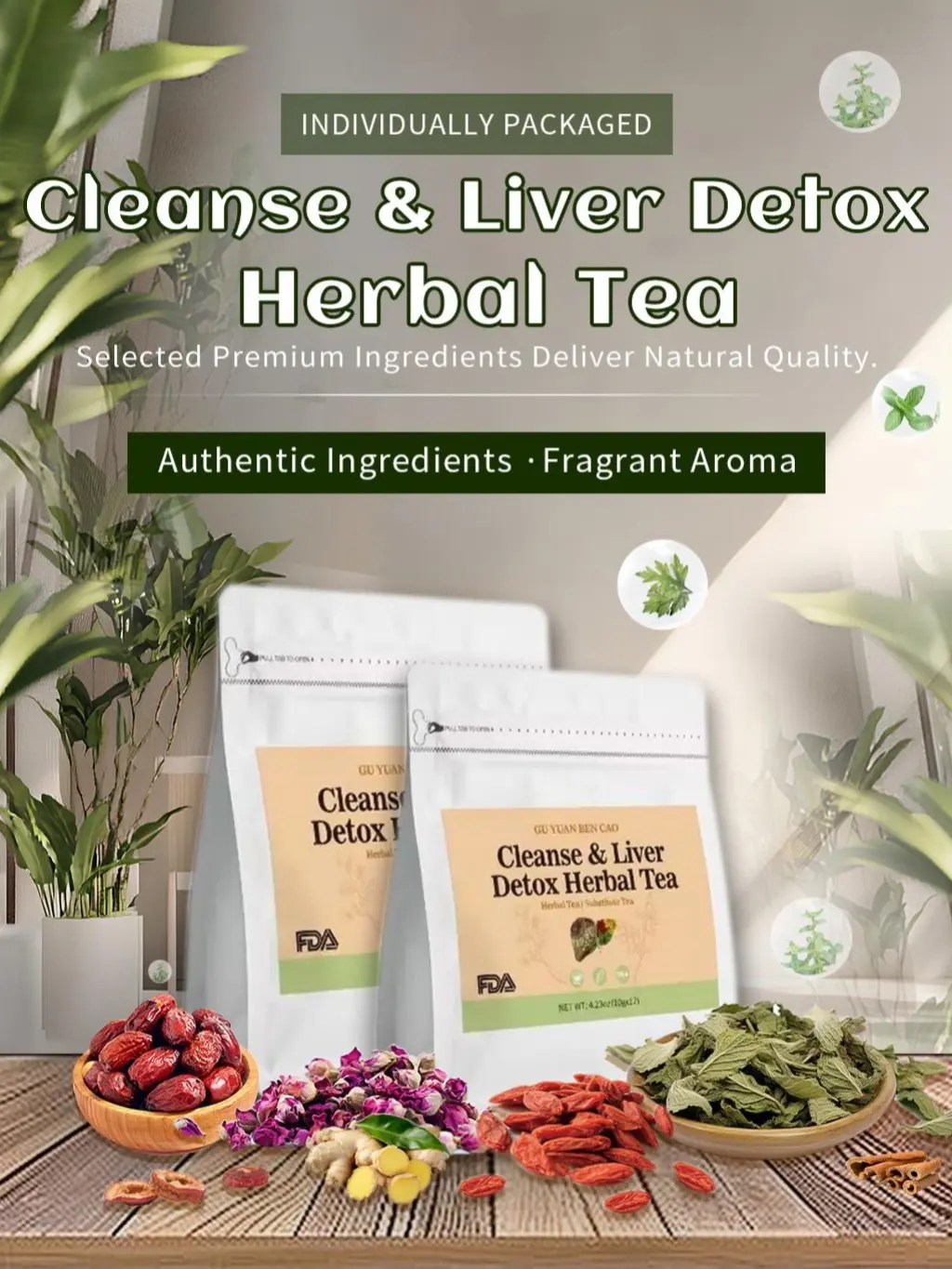 Liver and Kidney Detox Cleanse Tea - Milk Thistle GojiBerry Dandelion root Honeysuckle, Dry Eyes and Acne, Hand-picked 9 Organic Herbs, Edible corn fiber tea bags, Beverage Natural | iTREE ·GUYUAN