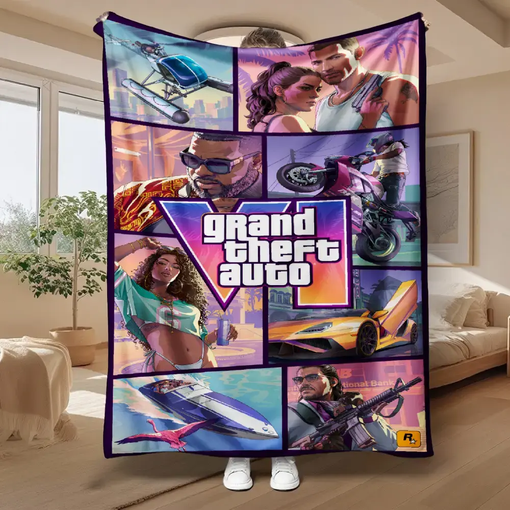 GTA6 Game Theme Flannel Blanket Throw, Large Size Soft Lightweight Warm Blanket, Soft Warming Blanket for Bed Sofa Office Camping Travel, Christmas Winter Gift Gaming Room Bedding Throw