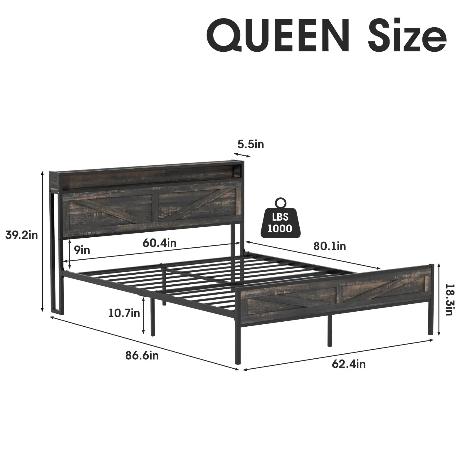 Dark Rustic Oak-Queen