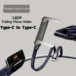 New Spring & Summer Invisible Holder Charging Cable, 240W Super Fast Charging, 2-in-1 Fast Charging Cord & Phone Stand, Perfect for Gaming and Office Use, Compatible with Apple & Android Type-C Devices, Black