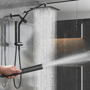 10" Luxurious  Metal Rain Shower  with Handheld  Combo, High  Rainfall Square Shower Heads with Extension Arm, Wide Dual Showerhead, Bathroom Accessories, Matte Black