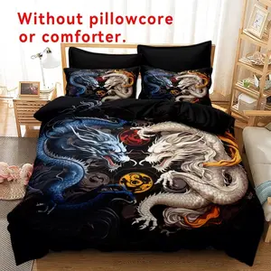 3-Piece Polyester Dragon Print Bedding Set, Soft Comfortable Sheet Set for Bedroom & Guest Room, Gift for Family and Friends