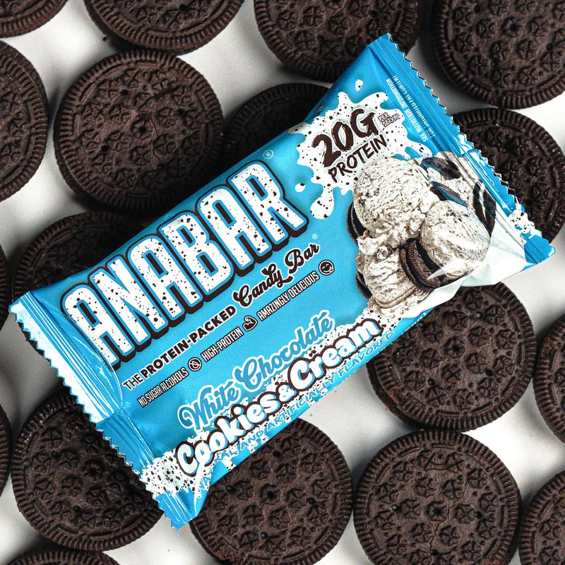 Cookies & Cream Anabar - 12 Pack - Best Tasting Protein Bar With 20g Protein & No Sugar Alcohols. Candy Bar Flavor With Protein Bar Nutrition.