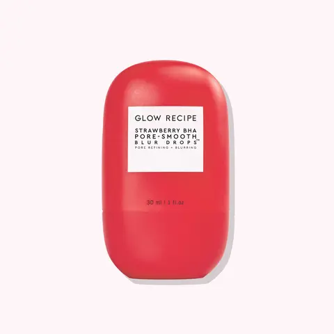 Glow Recipe Strawberry BHA Pore-Smooth Blur Drops Korean Hybrid Serum - 30ml Cruelty-Free Gentle Rice Formula Cosmetic Primer for Adults, Fruit-Based Strawberry Enzyme Pore Minimizer, Satin Matte Finish, 8h Shine Control Glow Up Solution