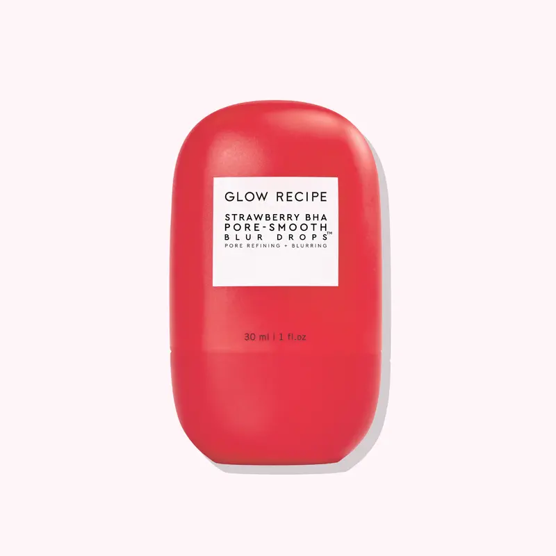 Glow Recipe Strawberry BHA Pore-Smooth Blur Drops Korean Hybrid Serum - 30ml Cruelty-Free Gentle Rice Formula Cosmetic Primer for Adults, Fruit-Based Strawberry Enzyme Pore Minimizer, Satin Matte Finish, 8h Shine Control Glow Up Solution