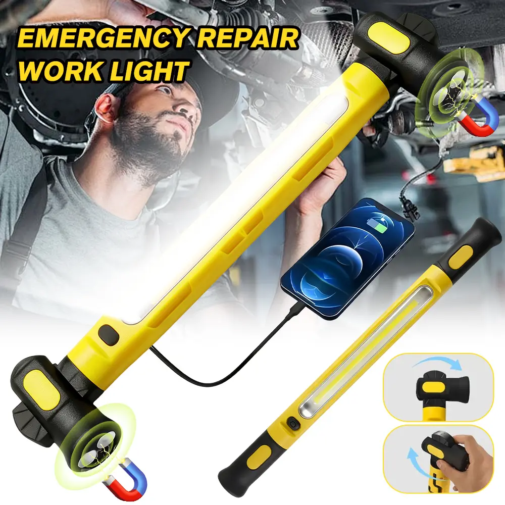 Cordless Magnetic LED Work Light - High Lumen Brightness 3000LM Strong Light, 5200mAh Rechargeable Spotlight, Multifunctional Lighting with Hooks for Mechanics & Workshops