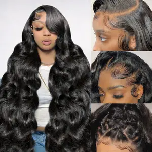 SAR HAIR 13x6 HD Transparent Lace Front Wigs Human hair Pre Plucked 200 Density Brazilian Body Wave Frontal Wigs Human Hair with Baby Hair Natural Hairline Natural Black Color