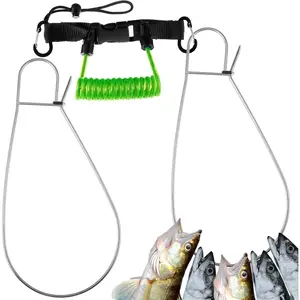 2 Pcs Large Fish Stringer Clips with 43" Stainless Steel Core Quick Release Fishing Lanyard, Ideal for Spearfishing, Kayak Fishing & Scuba Diving