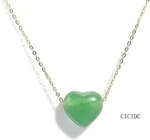 CICIDC Heart Shape Jade Necklace for Women AAA Grade Green Pendant 18mm Gold Chain 17.7" Healing Jewelry Perfect Gift for Birthday Valentine's Day