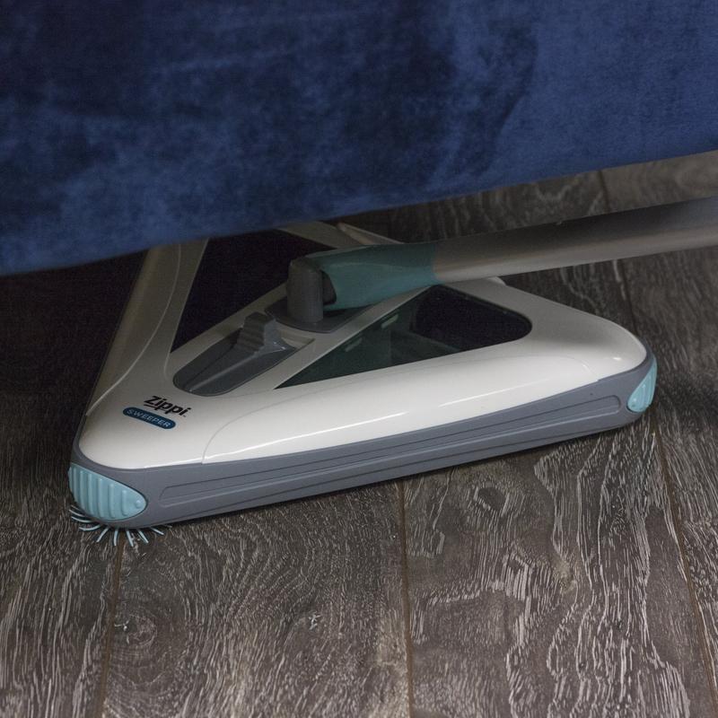 Zippi Sweeper Cordless Powered Broom with Tri-Brush Technology & Corner Bumpers for Easy Cleaning Under Furniture