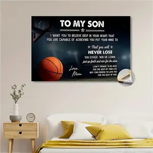 2D Flat, 1pc Framed Basketball Poster Suitable for Teen & Sports Fans - Motivational Wall Decor with Wrap-Around Frame, Basketball-Themed "to My Son" Lettering for Bedroom, Living Room Decorations - Encouraging Gift for Athletes