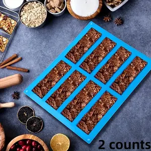8-cavity Silicone Rectangular Cake & Chocolate Mold, 2 Counts Non-stick Baking Mold, Baking Tray for Bread, Cake, Chocolate, Pastry, Bakeware