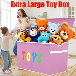 VICTORICH Extra Large Toy Chest - Collapsible Sturdy Storage Bin for Kids - 26.8" L x 13.8" W x 16" H - Fabric Toy Box Organizer with Lid for Nursery Playroom and Home Organization - Durable 3mm Inserts & Solid Cardboard Bottom