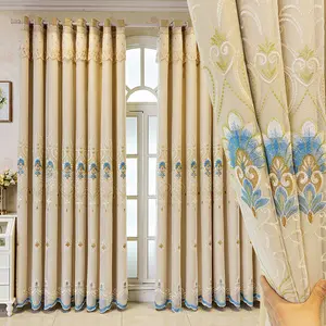 European Embroidered Blackout Window Curtain, UV Protection Drapes for Living Room Bedroom Office Balcony, Home Decor Ideal Choice