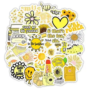 50 Yellow Trendy Girl Stickers Hydro Flask Good Vibes Decal Cute Positivity