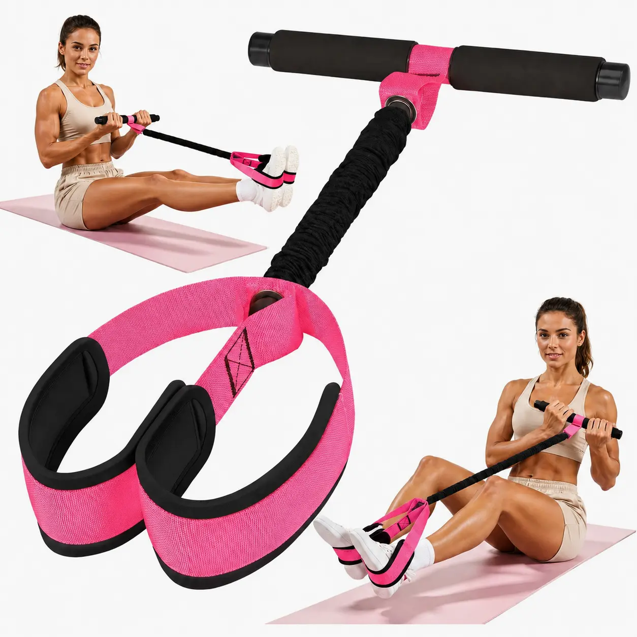 55 lb Multifunction Portable Pedal Resistance Band for Women - Latex Tube, Foam Handles, Soft Padded Ft Loops, Portable Size for Home Workouts, Strength Training, Travel Use
