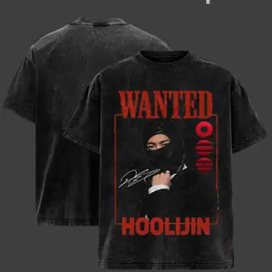 Wanted Hoolijin Graphic Tee, Hooligan Jin Tee, Dark Streetwear Shirt, Wash T-shirt Unisex Cotton, Kpop Inspired Rebel Aesthetic