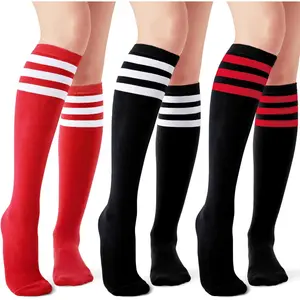 Women's Knee High Athletic Socks Stripe Tube Outdoor Sport Socks 1-3 Pairs Halloween Bat Themed Thigh High Stockings