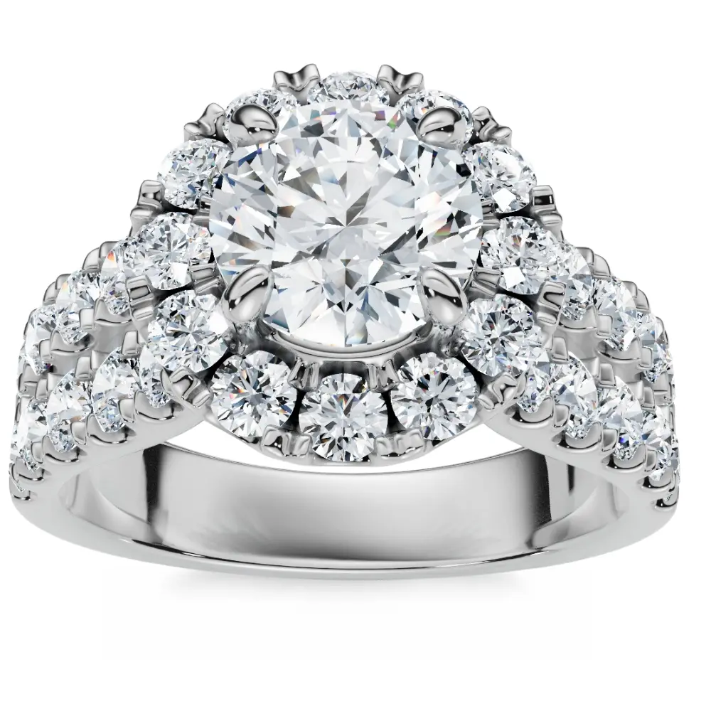 2 1/2 Ct Halo Round Diamond Double Row Engagement Ring 10k White Gold Lab Grown