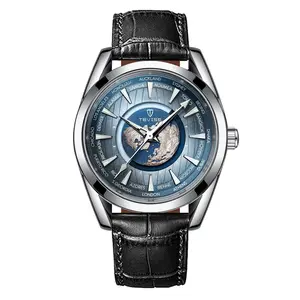 TEVISE New Men's Business Automatic Mechanical Watch Luminous Hands Calf Leather Strap 30M Waterproof Gift Watch