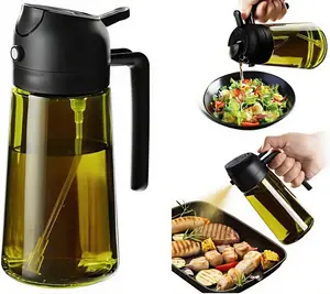 16oz/470ml Glass Olive Oil Sprayer for Cooking, 2 in 1 Oil Dispenser for Kitchen Spray and Pour, Premium Light-Blocking Oil Bottle, Food-Grade Spray Bottle, for Salad, Air Fryer, BBQ (Green) Utensils Vinegar Clear