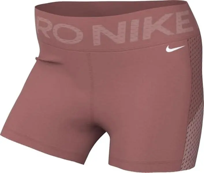 Nike Pro Women's Mid-Rise 3" Mesh-Paneled Shorts (Canyon Pink/White, FN3336-634) Size X-Large