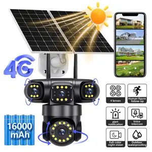 Kepeak-4G LTE Solar Security Camera 4-Lens 360° Pan Tilt Outdoor No WiFi Needed PIR Motion Detection Color Night Vision Two-Way Audio IP66 Waterproof 16000mAh Battery for Home Farm Wireless