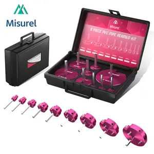 Misurel 9-Piece PVC Pipe Reamer Kit with 2 Carbide Inserts & Aluminum Fitting Saver for SCH40 Plumbing Tools Rose Red Drainage Hose drain line