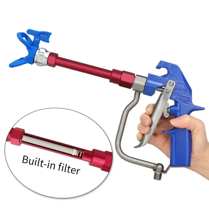 Airless Paint Sprayer Gun with Extension Pole and Filter (6.7-inch Extension) – Filters Impurities from Latex and Oil-Based Paints, Paint Sprayer For House Painting, Spray Painting Tool