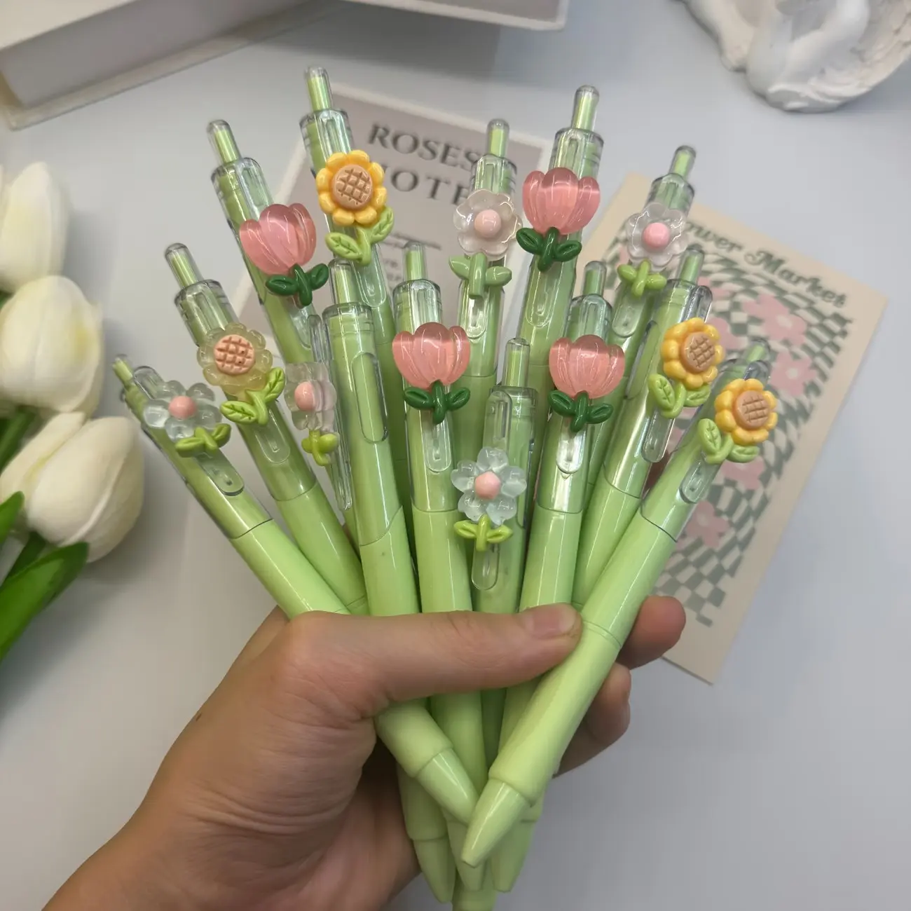 15pcs Fresh Wind Flower St Head Gel Pen, High-Quality Press Pen, Gift Pen for Students, Aesthetic Pens, Heart Ballpoint Pen for Classroom and Office Use, Office Stationery Supplies