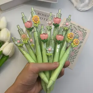 15pcs Fresh Wind Flower St Head Gel Pen, High-Quality Press Pen for Students, Heart Ballpoint Pen for Classroom and Office Use, Office Stationery Supplies