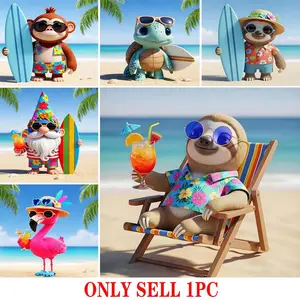 ✨ Soothing & Cute! Summer Vacation Diamond Art Kit | 4pcs Beach Themed Mosaic Pictures (Turtle/Sloth/Flamingo/Gnome) | Perfect DIY Craft for Relaxation