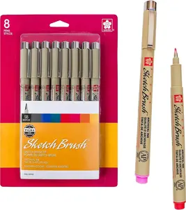SAKURA Pigma Sketch Brush - Archival Ink Sketching Pens - Art Pens for Calligraphy, Hand Lettering & Writing - Assorted Archival Colors - 8 Pack