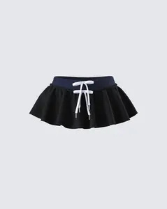 Women's Black Esa Flounce Micro Mini Athletic Skort