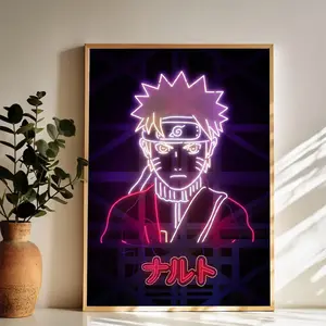 Neon - Lit Naruto Wall Art Vintage Black and White Art Posters Funky Aesthetic Canvas Prints Retro Bar Cart Decor for Bar Bedroom